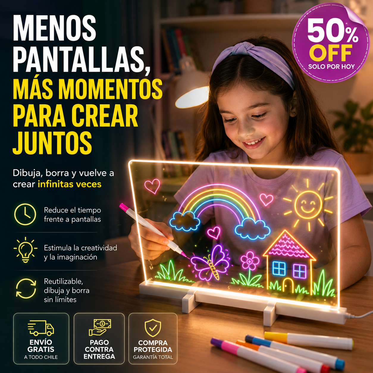 LumiKids® - Pizarra LED Acrílica +7 Colores